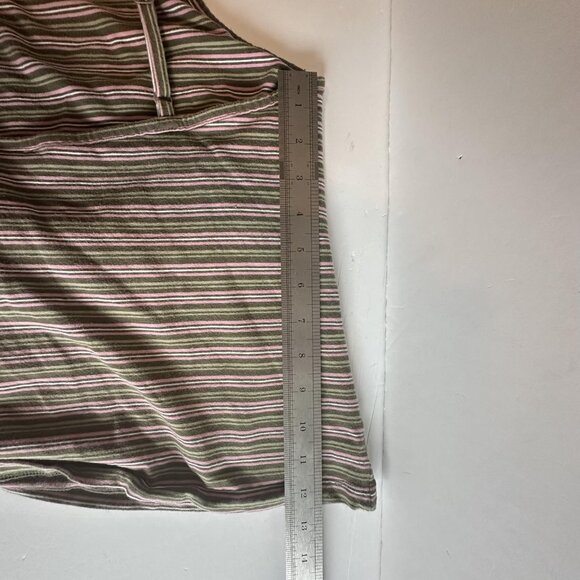 Venezia Tank Top Womens 18/20 Olive Green Pink Striped Lace Trim Cami Y2K Moody - Picture 7 of 7